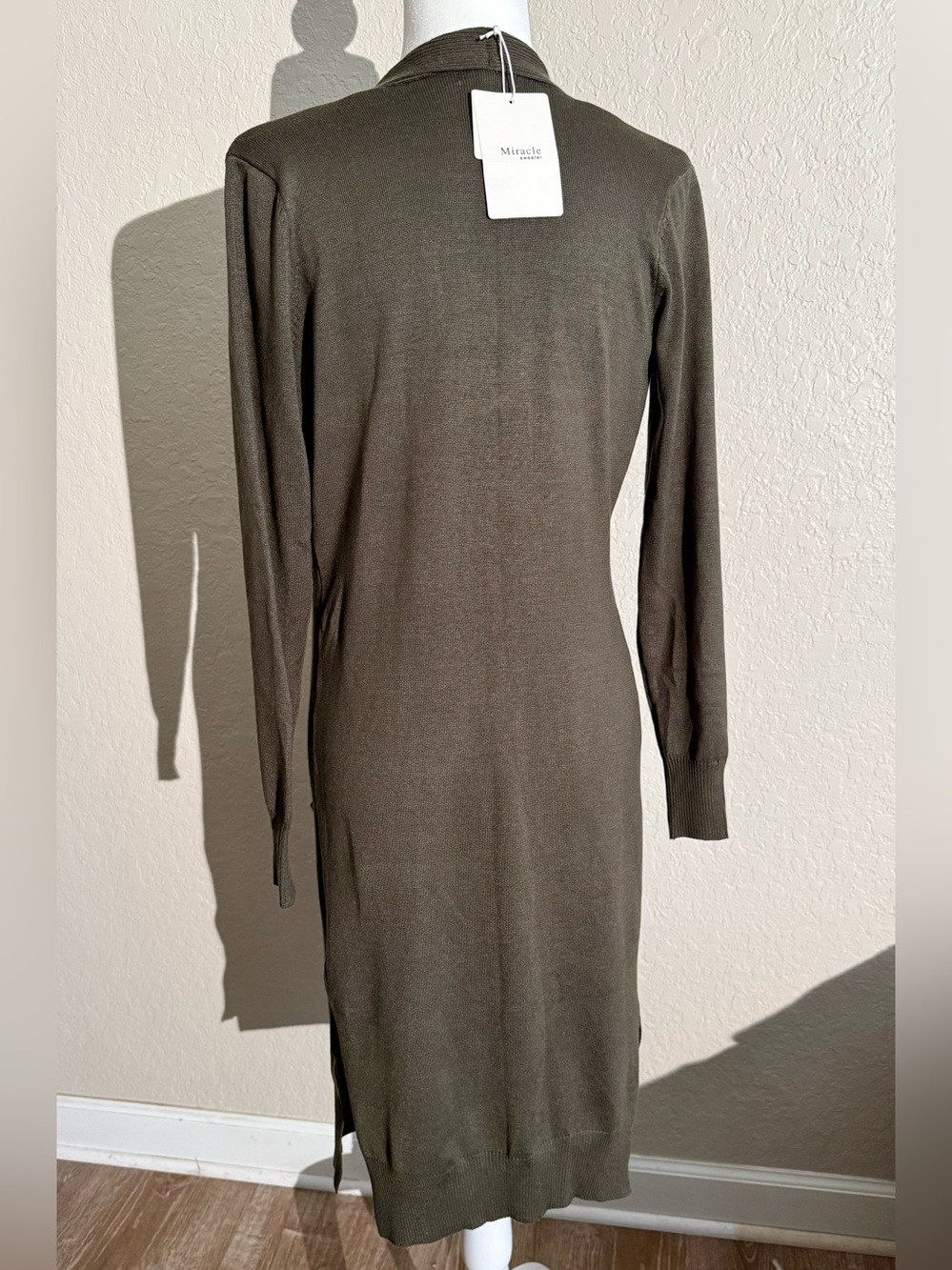 Miracle USA Dark Olive Green Longline Duster Cardigan NWT Medium - Picture 3 of 13